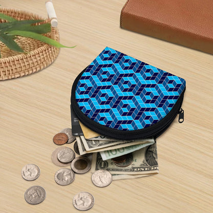 Blue Geometric Cube Shape Pattern Print Coin Purse