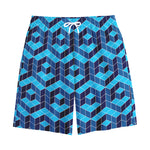 Blue Geometric Cube Shape Pattern Print Cotton Shorts