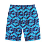Blue Geometric Cube Shape Pattern Print Cotton Shorts