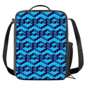 Blue Geometric Cube Shape Pattern Print Crossbody Lunch Bag