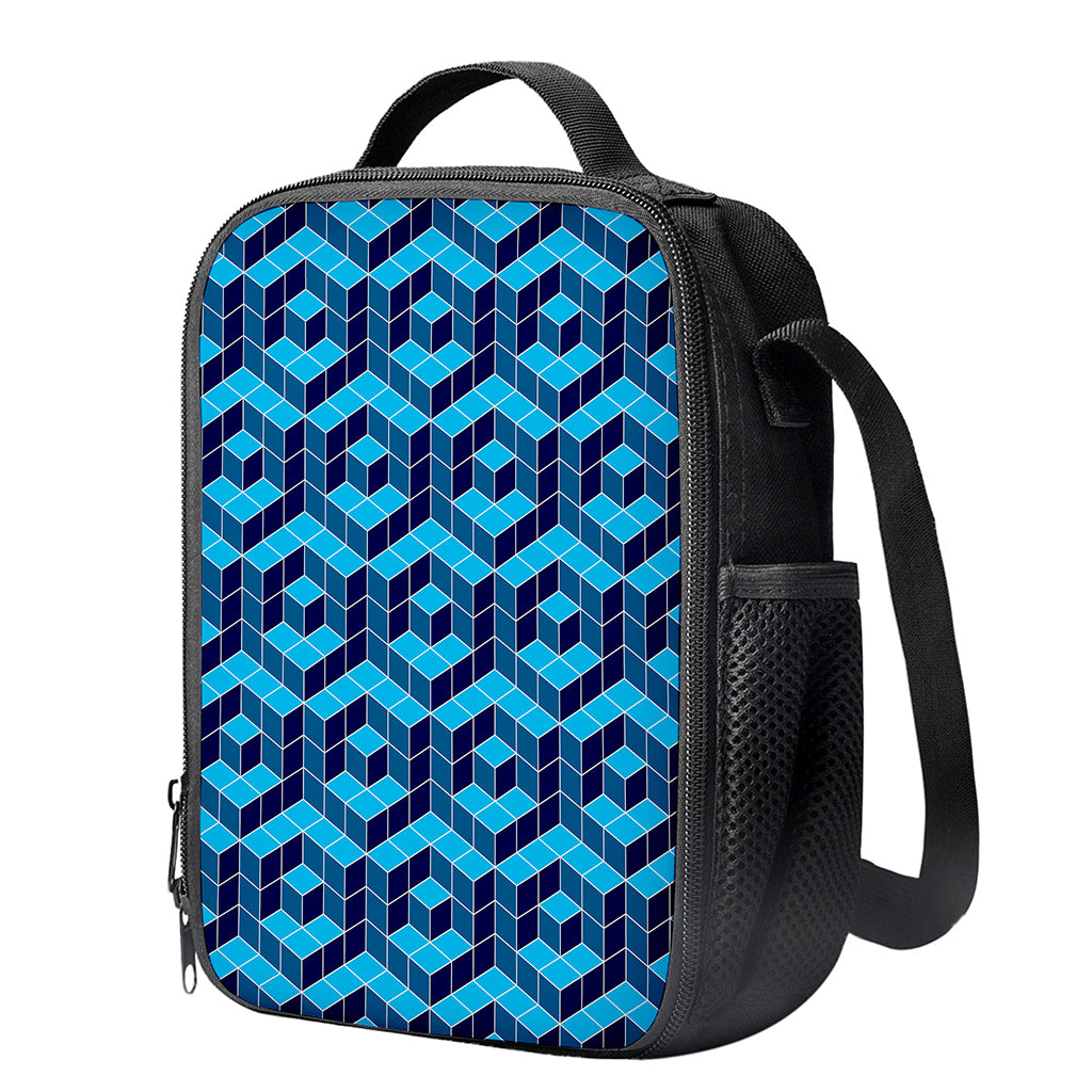 Blue Geometric Cube Shape Pattern Print Crossbody Lunch Bag