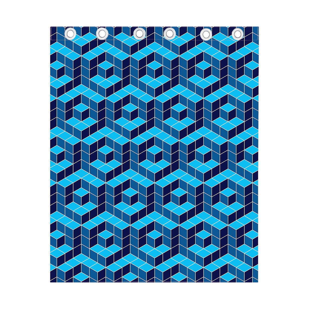 Blue Geometric Cube Shape Pattern Print Curtain