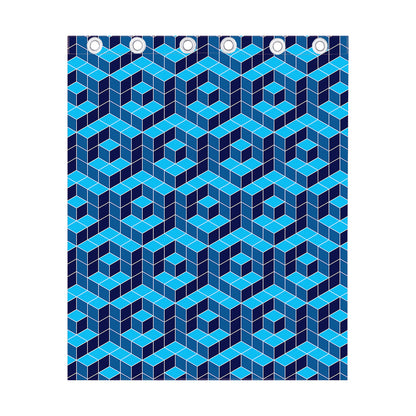 Blue Geometric Cube Shape Pattern Print Curtain
