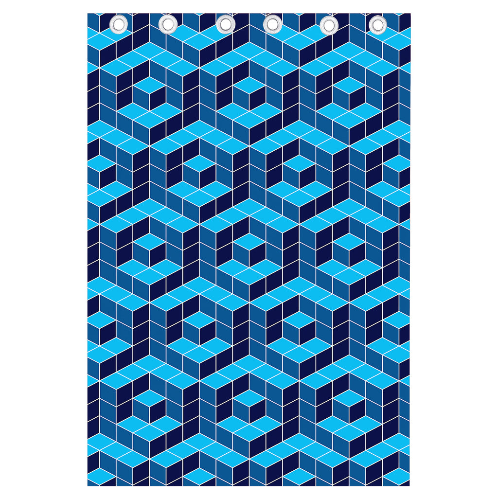 Blue Geometric Cube Shape Pattern Print Curtain