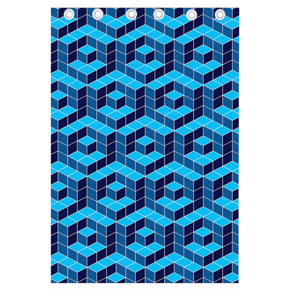 Blue Geometric Cube Shape Pattern Print Curtain