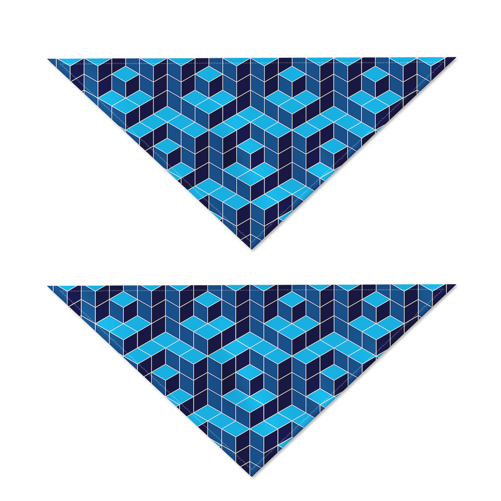 Blue Geometric Cube Shape Pattern Print Dog Bandana
