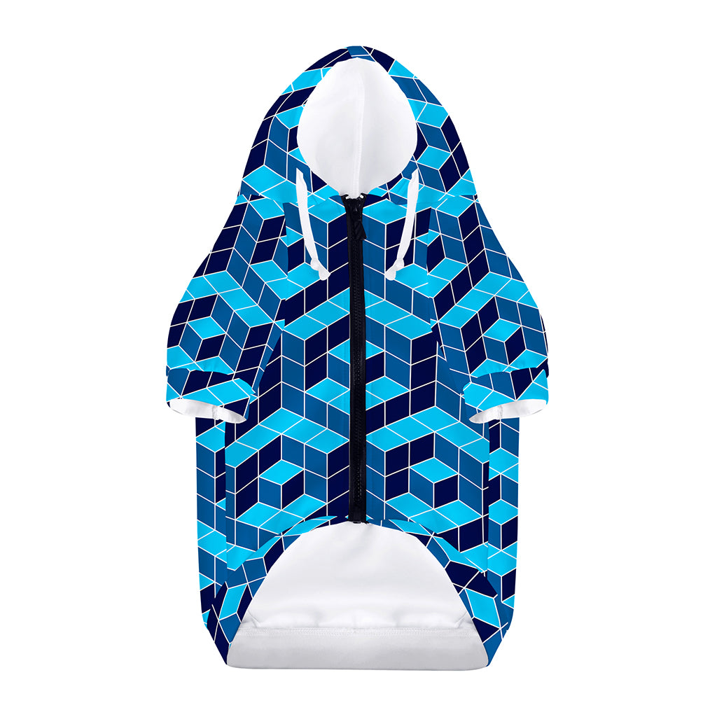 Blue Geometric Cube Shape Pattern Print Dog Zip Up Hoodie