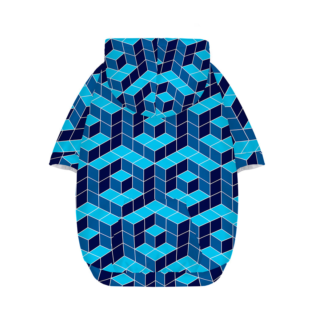 Blue Geometric Cube Shape Pattern Print Dog Zip Up Hoodie