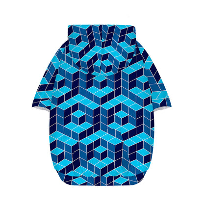 Blue Geometric Cube Shape Pattern Print Dog Zip Up Hoodie