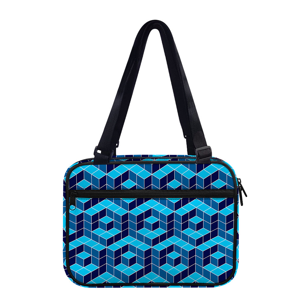 Blue Geometric Cube Shape Pattern Print Double Strap Bible Bag