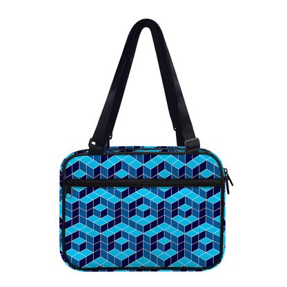 Blue Geometric Cube Shape Pattern Print Double Strap Bible Bag