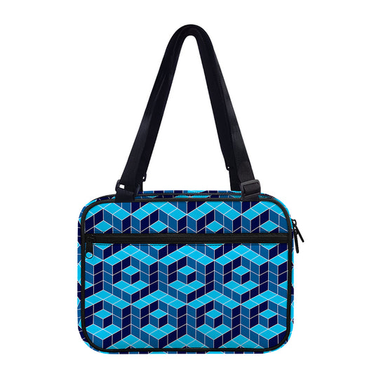 Blue Geometric Cube Shape Pattern Print Double Strap Bible Bag