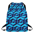 Blue Geometric Cube Shape Pattern Print Drawstring Backpack