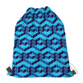 Blue Geometric Cube Shape Pattern Print Drawstring Bag