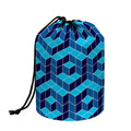 Blue Geometric Cube Shape Pattern Print Drawstring Makeup Bag