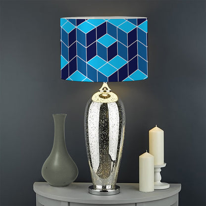 Blue Geometric Cube Shape Pattern Print Drum Lamp Shade