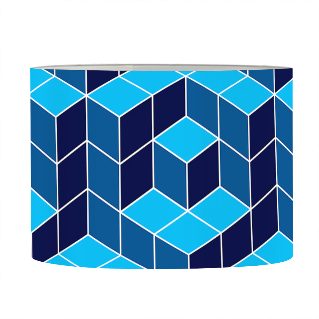 Blue Geometric Cube Shape Pattern Print Drum Lamp Shade