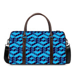 Blue Geometric Cube Shape Pattern Print Duffle Bag