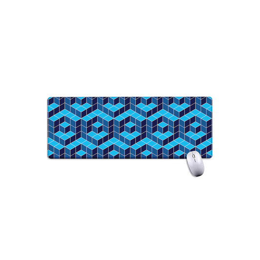 Blue Geometric Cube Shape Pattern Print Extended Mouse Pad
