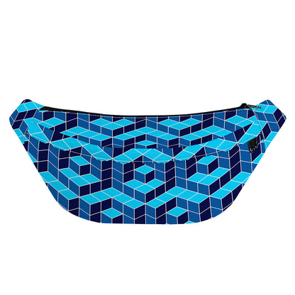 Blue Geometric Cube Shape Pattern Print Fanny Pack