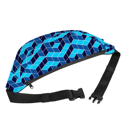 Blue Geometric Cube Shape Pattern Print Fanny Pack