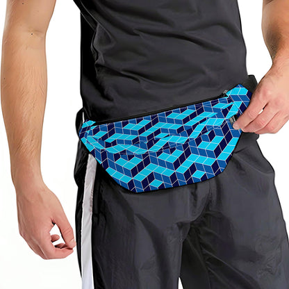Blue Geometric Cube Shape Pattern Print Fanny Pack
