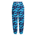 Blue Geometric Cube Shape Pattern Print Fleece Lined Knit Pants