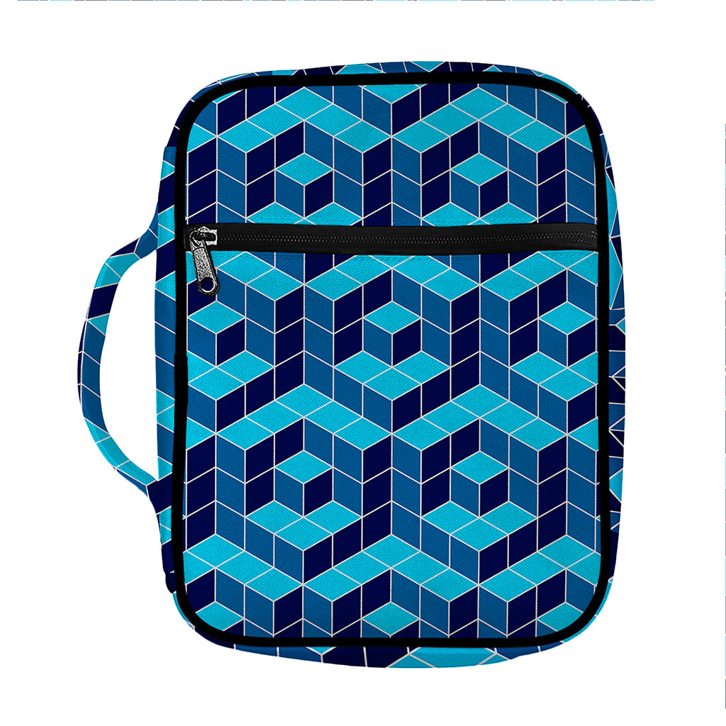 Blue Geometric Cube Shape Pattern Print Front Pocket Bible Bag