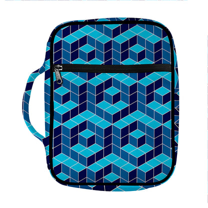 Blue Geometric Cube Shape Pattern Print Front Pocket Bible Bag