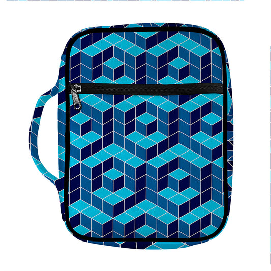 Blue Geometric Cube Shape Pattern Print Front Pocket Bible Bag