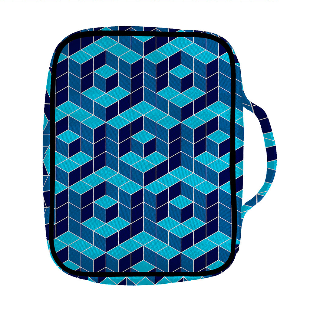 Blue Geometric Cube Shape Pattern Print Front Pocket Bible Bag