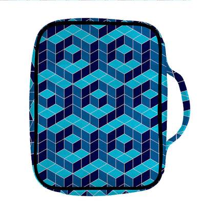 Blue Geometric Cube Shape Pattern Print Front Pocket Bible Bag