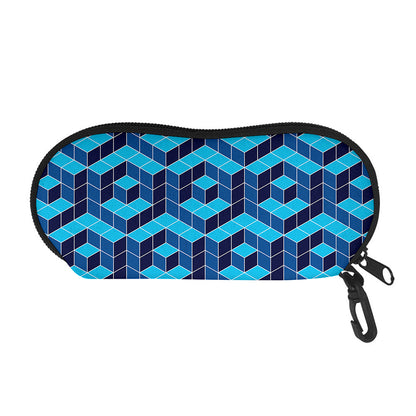Blue Geometric Cube Shape Pattern Print Glasses Case