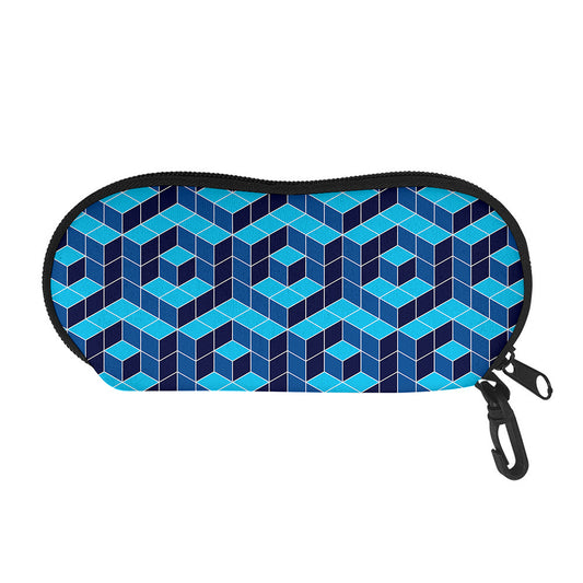 Blue Geometric Cube Shape Pattern Print Glasses Case