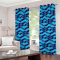 Blue Geometric Cube Shape Pattern Print Grommet Curtains