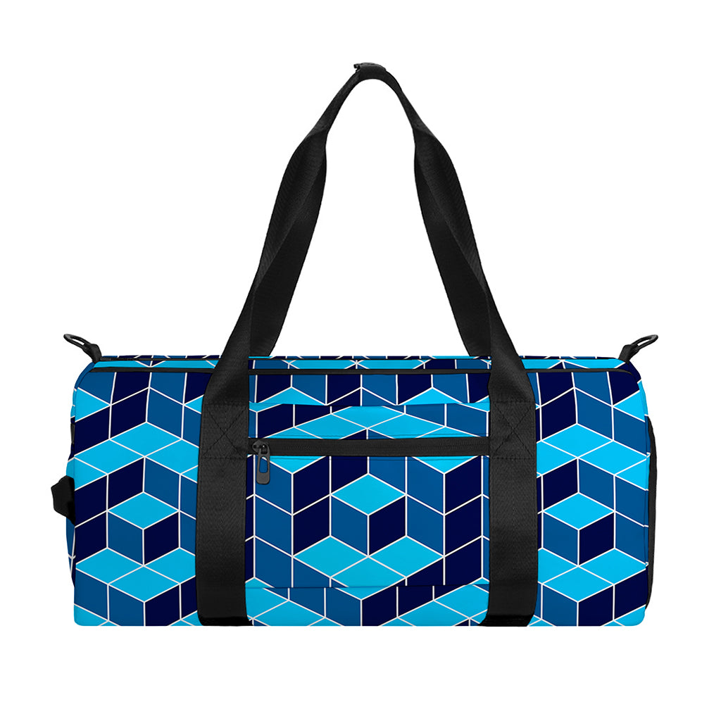 Blue Geometric Cube Shape Pattern Print Gym Bag