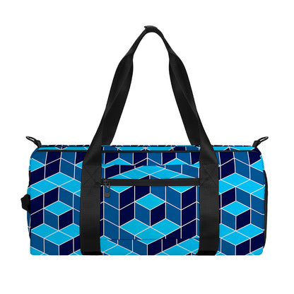 Blue Geometric Cube Shape Pattern Print Gym Bag