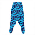 Blue Geometric Cube Shape Pattern Print Hammer Pants