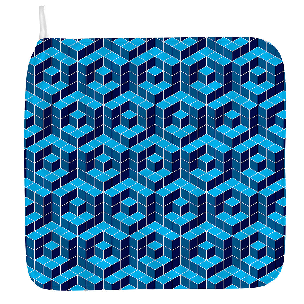 Blue Geometric Cube Shape Pattern Print Hand Towel