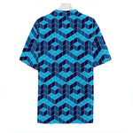 Blue Geometric Cube Shape Pattern Print Hawaiian Shirt
