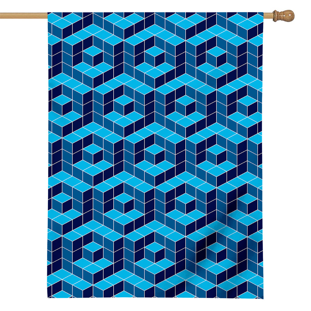 Blue Geometric Cube Shape Pattern Print House Flag