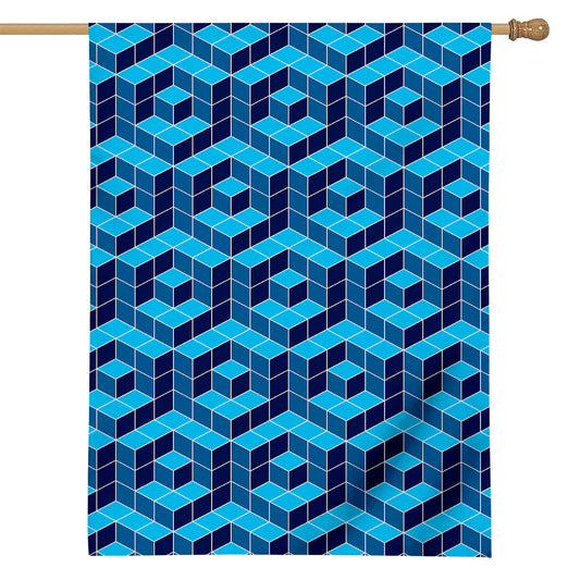 Blue Geometric Cube Shape Pattern Print House Flag