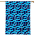 Blue Geometric Cube Shape Pattern Print House Flag