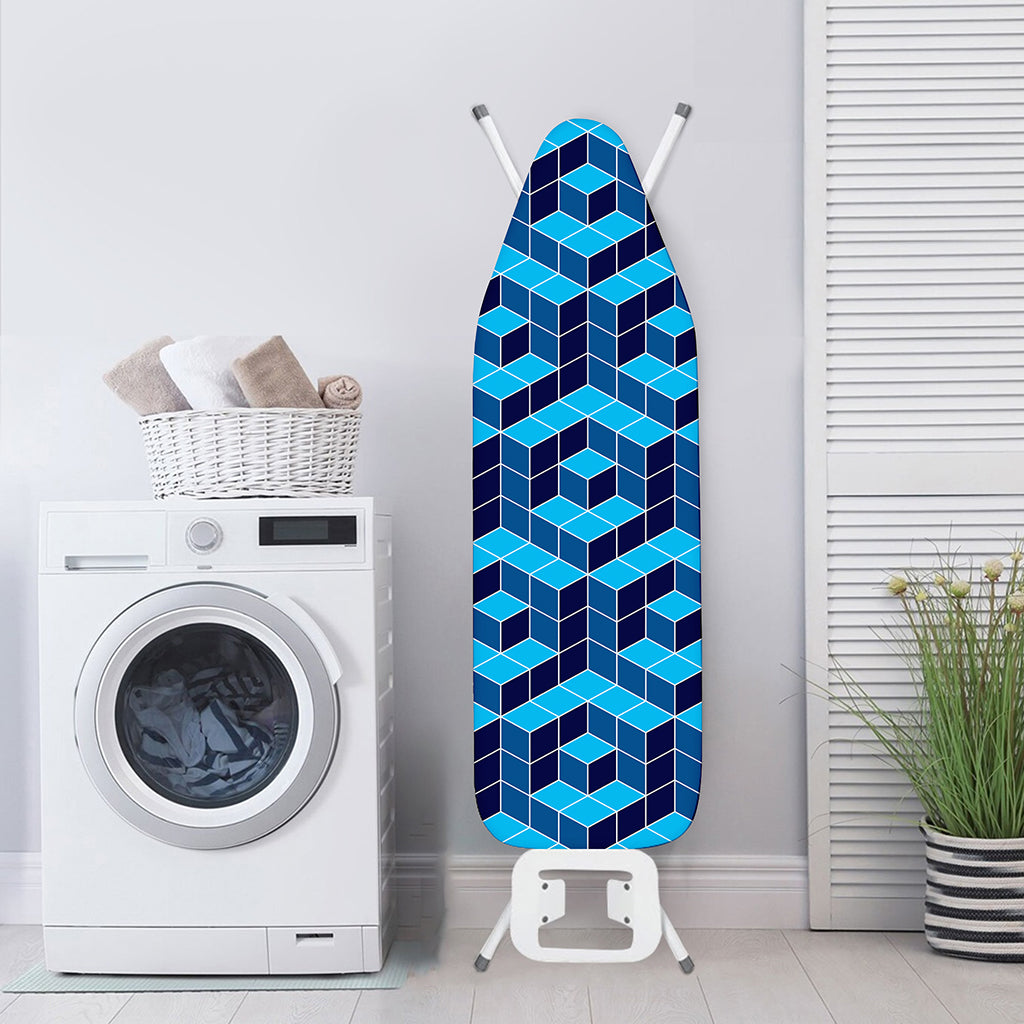 Blue Geometric Cube Shape Pattern Print Ironing Board Cover