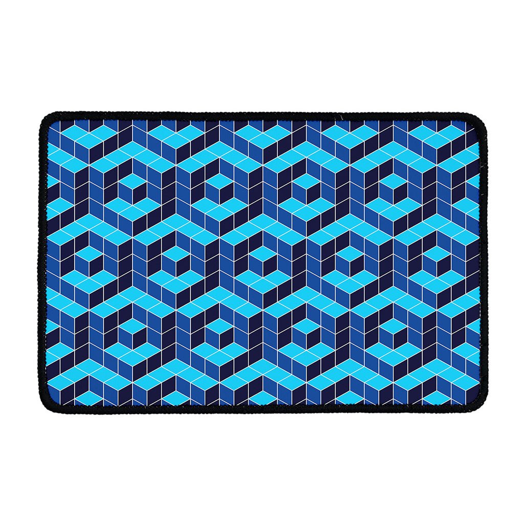 Blue Geometric Cube Shape Pattern Print Kitchen Mat