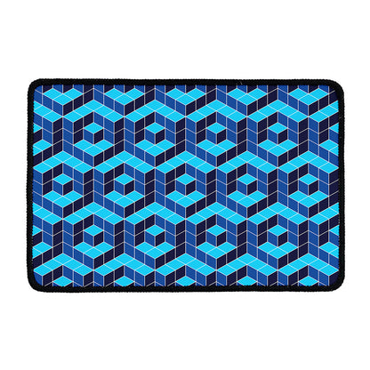 Blue Geometric Cube Shape Pattern Print Kitchen Mat