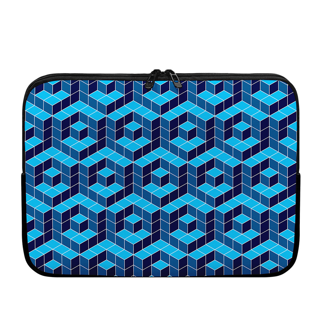 Blue Geometric Cube Shape Pattern Print Laptop Sleeve