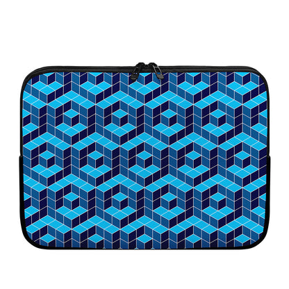 Blue Geometric Cube Shape Pattern Print Laptop Sleeve
