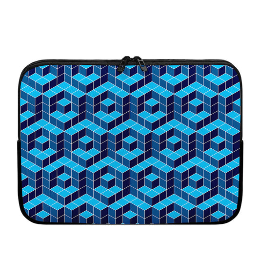 Blue Geometric Cube Shape Pattern Print Laptop Sleeve