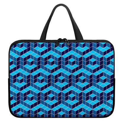 Blue Geometric Cube Shape Pattern Print Laptop Sleeve With Handle
